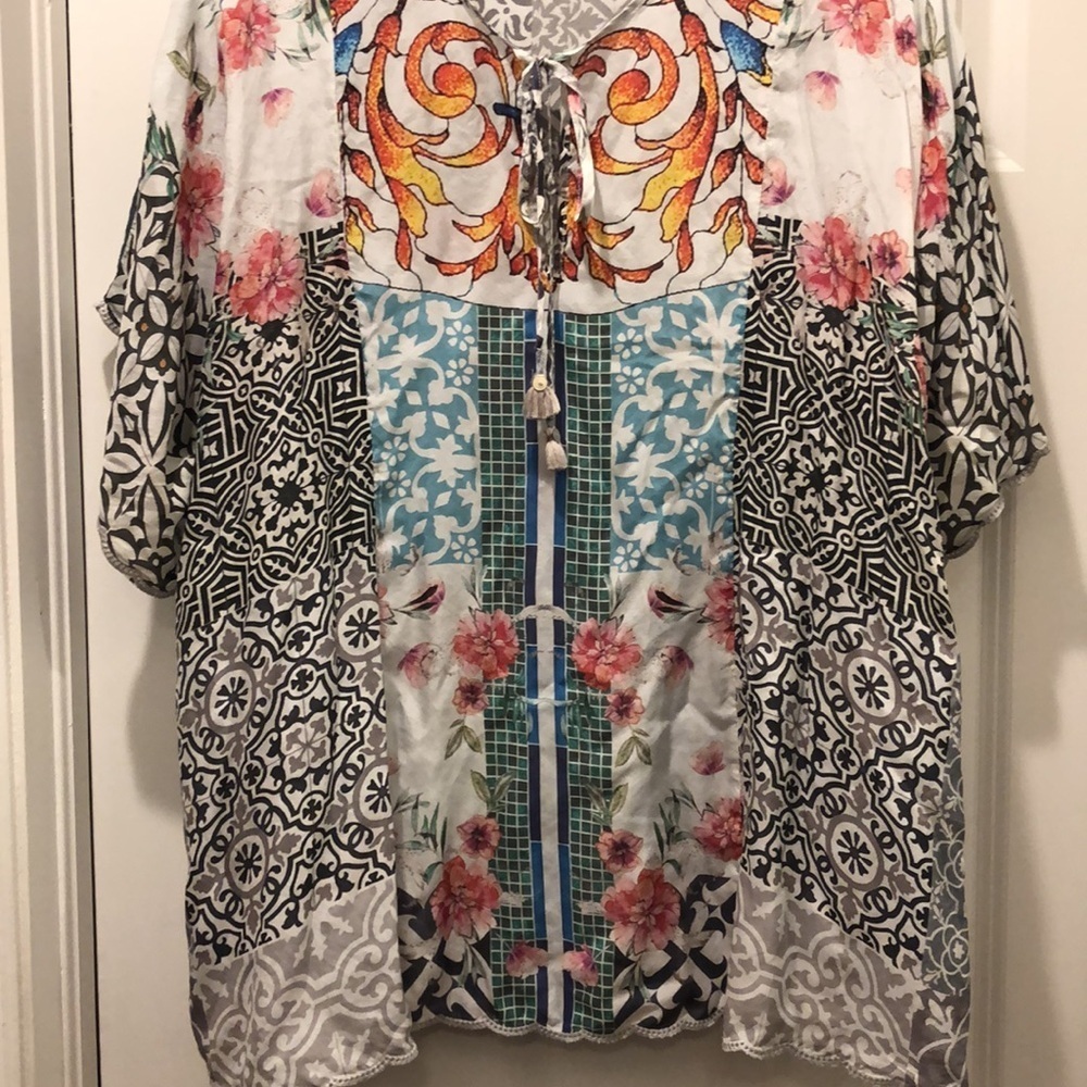 JOHNNY WAS Georgette Silk Blouse 👚 EUC sz XL - Picture 4 of 12